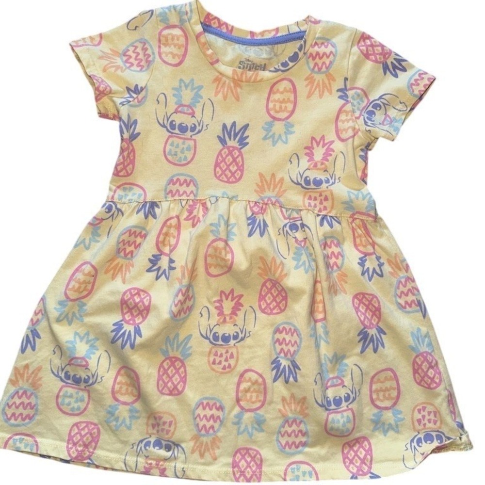 Disney Lilo & Stitch Dress Girls 4T butter Yellow Pineapple Print Fit & Flare